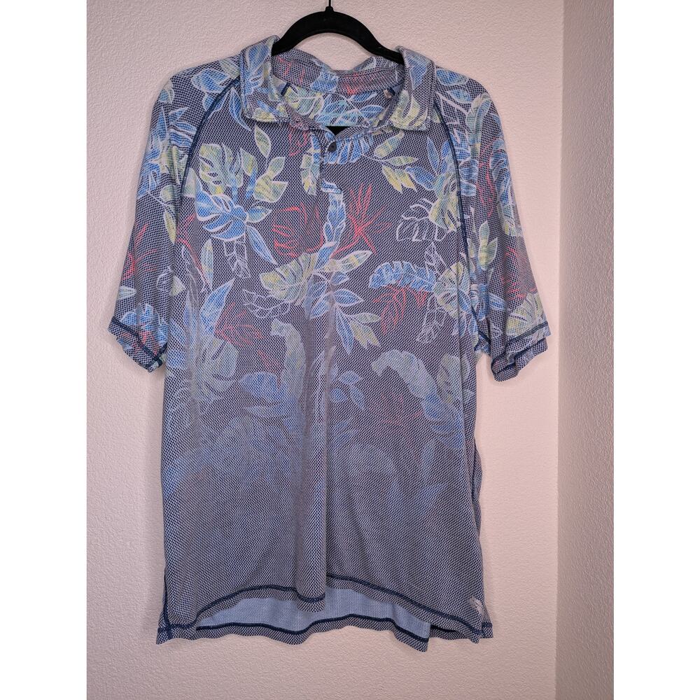 Tommy Bahama Floral Button Golf Shirt Men XL Preppy Travel